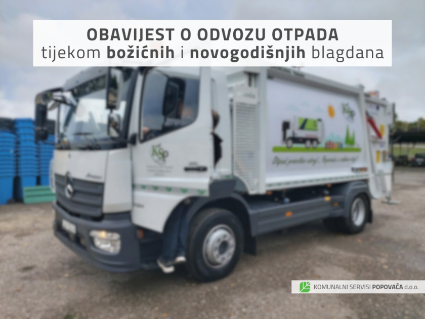 Obavijest o odvozu otpada tijekom nadolazećih božićnih i novogodišnjih blagdana